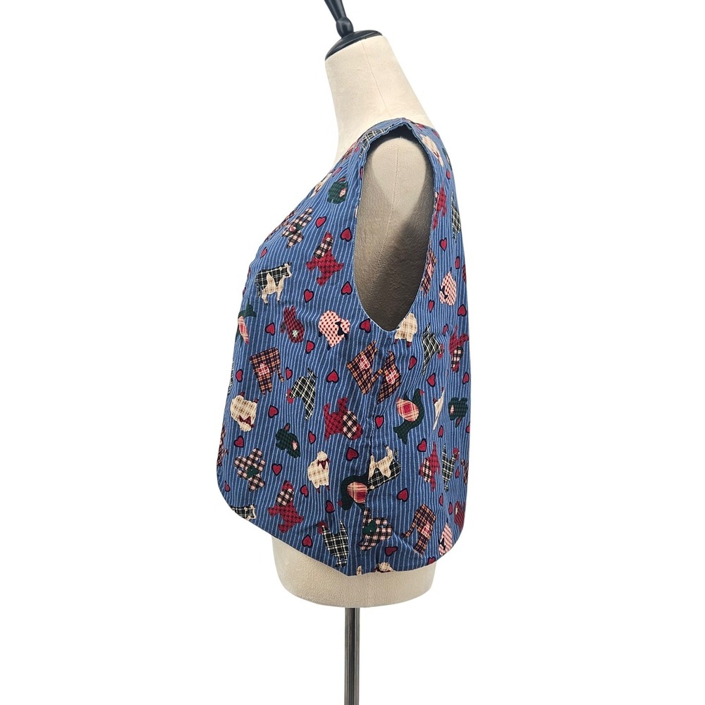 Vintage 90s Farm Animal Print Vest | Country‎ Cottagecore Quilted Waistcoat - Picture 5 of 11